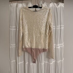 Amanda Uprichard Ivory Sequin long-sleeve Bodysuit
